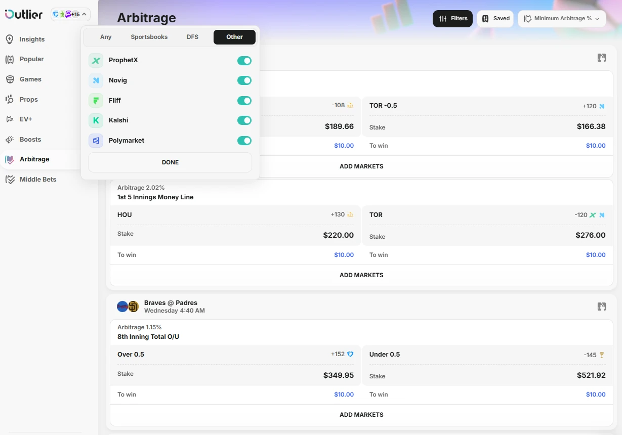 US-Arbitrage Software — Outlier prediction market arbs